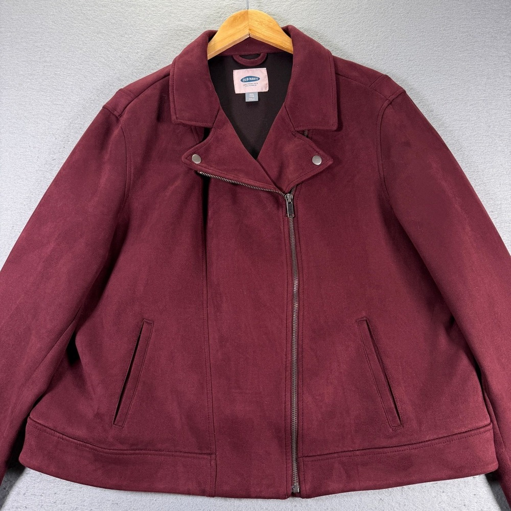 Old Navy Burgundy Suede Moto Jacket Women's XXL Zip Up Classic Comfort